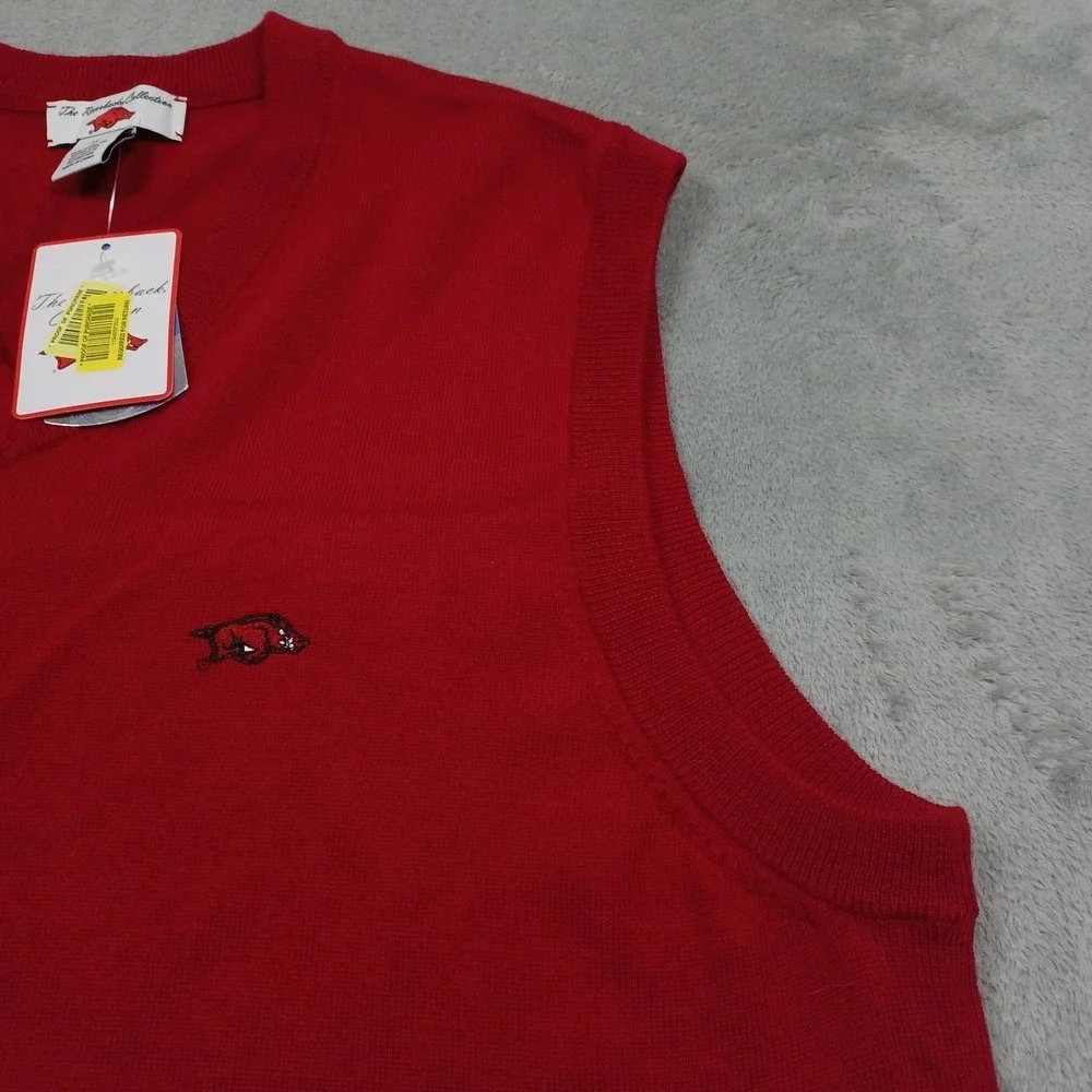Arkansas Razorbacks Sweater Mens XL‎ Red Vest Knit Merino Wool NWT